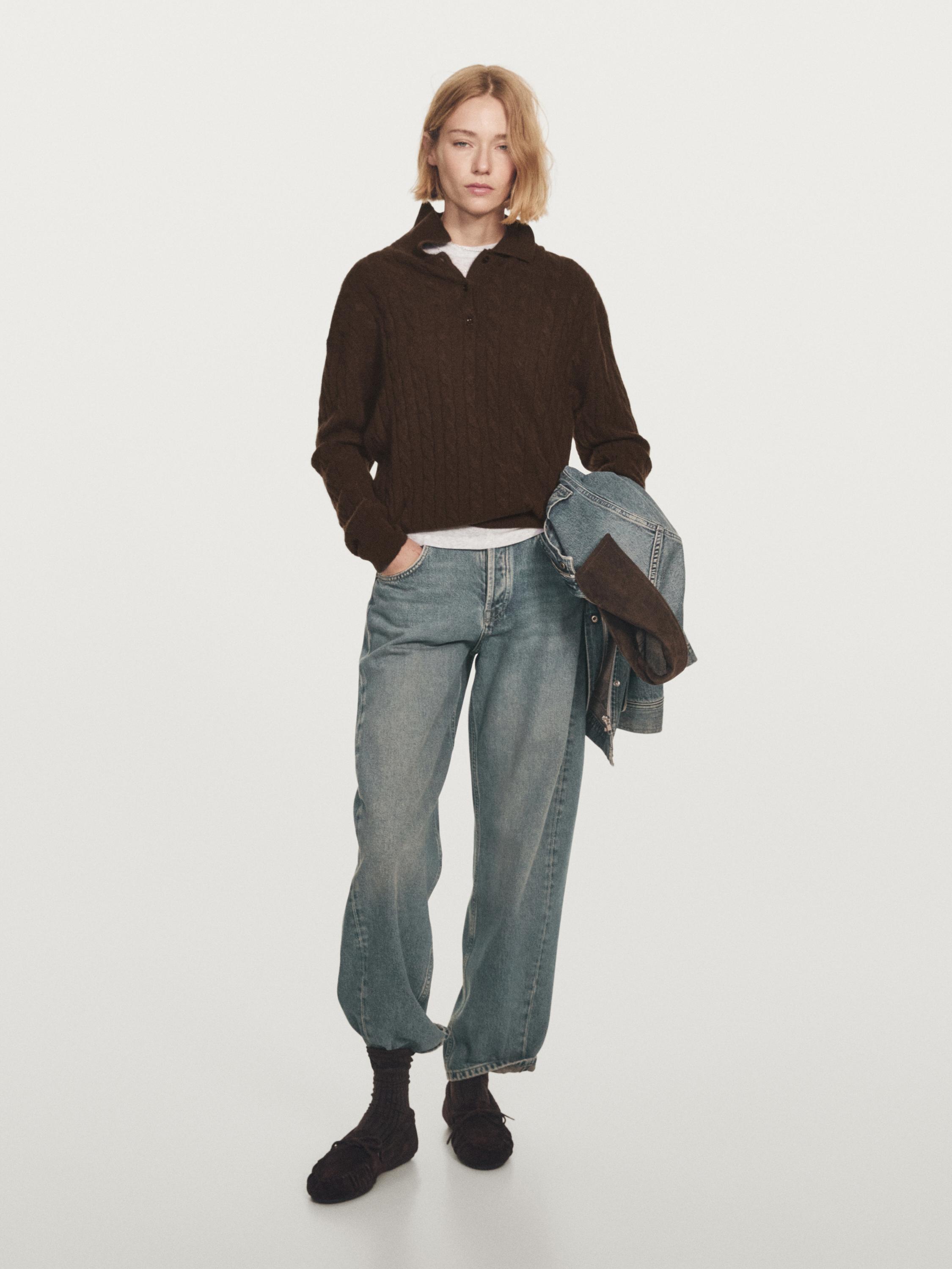 100% cashmere polo collar sweater